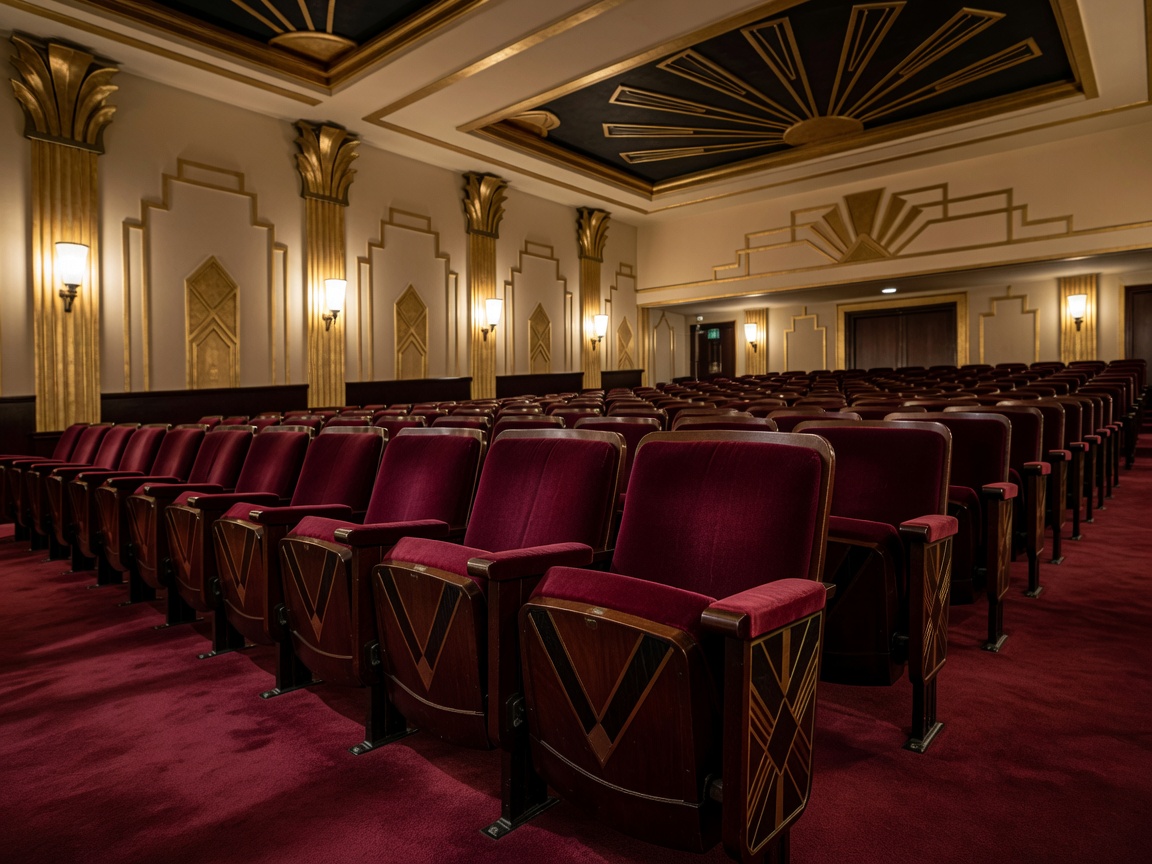 Vintage theater seating in elegant art deco cinema hall